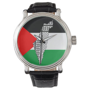 Palestina Flagga och Karta med Keffiyeh Mönster Armbandsur