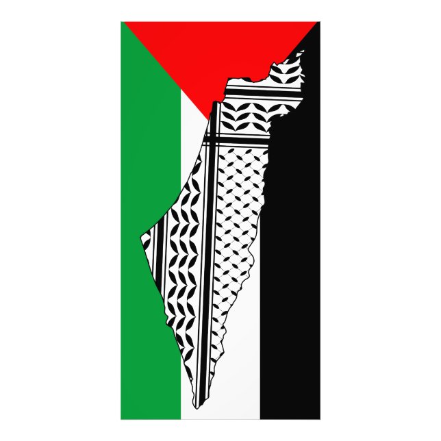 Palestina Flagga och Karta med Keffiyeh Mönster Fototryck (Framsidan)