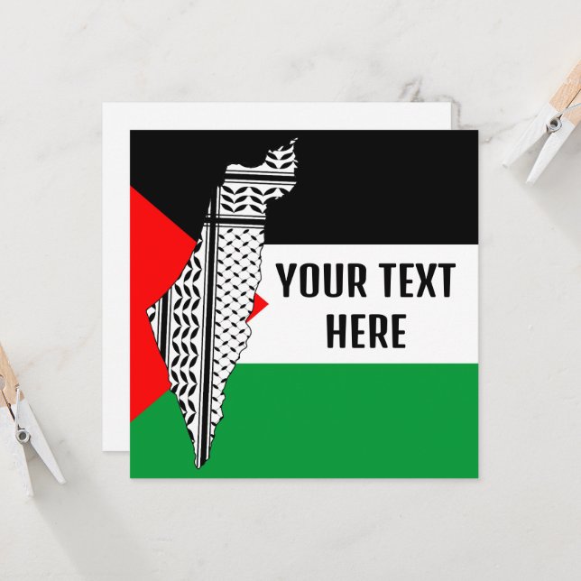 Palestina Flagga och Karta med Keffiyeh Mönster Inbjudningar (Fram/Back In Situ)