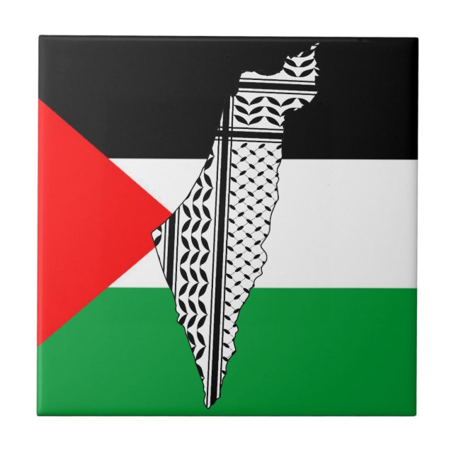 Palestina Flagga och Karta med Keffiyeh Mönster Kakelplatta (Framsidan)