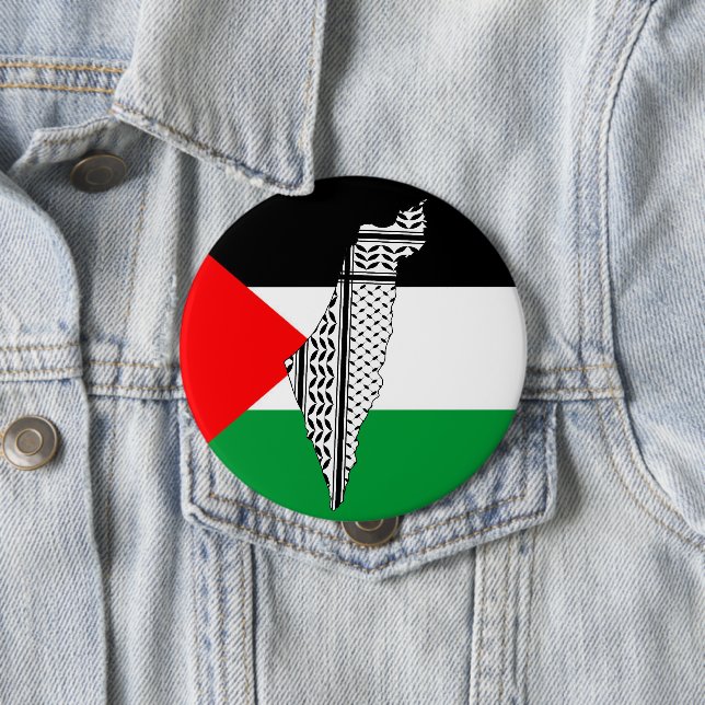 Palestina Flagga och Karta med Keffiyeh Mönster Knapp (In Situ)