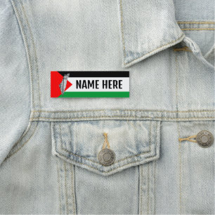 Palestina Flagga och Karta med Keffiyeh Mönster Namnbricka