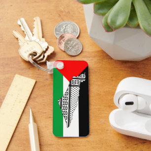 Palestina Flagga och Karta med Keffiyeh Mönster Nyckelring