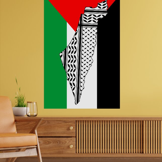 Palestina Flagga och Karta med Keffiyeh Mönster Poster (Vardagsrum 2)