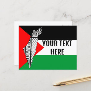 Palestina Flagga och Karta med Keffiyeh Mönster Vykort