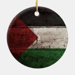 Palestina flagga på gammalt Wood korn Julgransprydnad Keramik