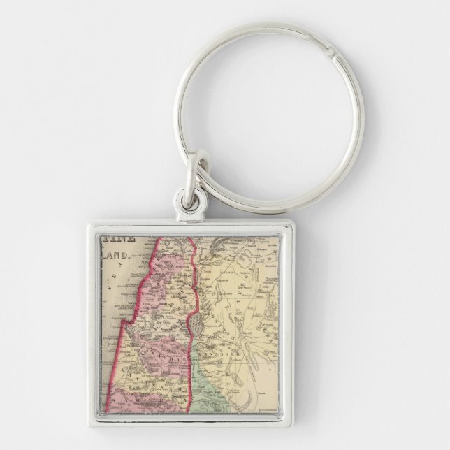 Palestina, Jerusalem Karta av Mitchell Fyrkantig Silverfärgad Nyckelring (Framsidan)
