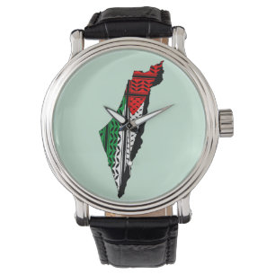 Palestina Karta, Flagga och Keffiyeg Mönster Armbandsur