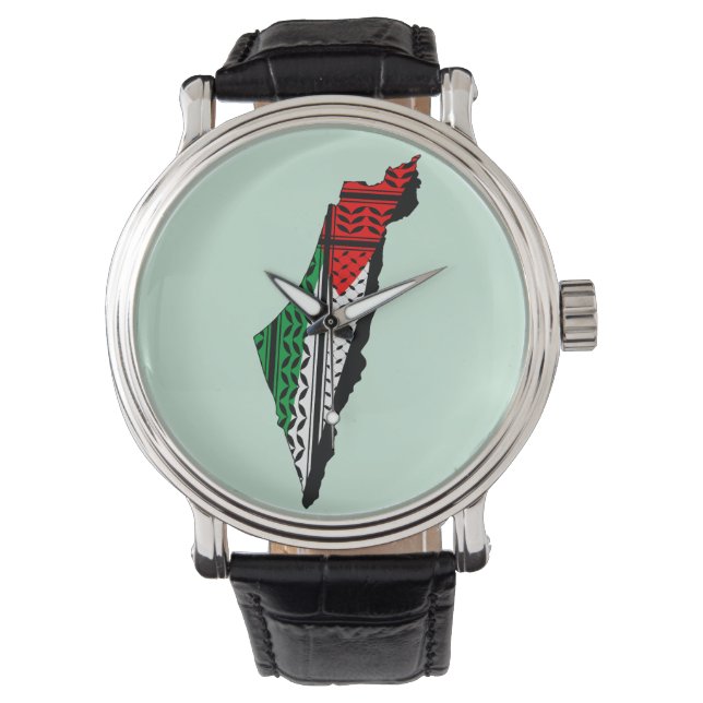 Palestina Karta, Flagga och Keffiyeg Mönster Armbandsur (Framsida)