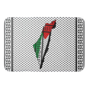Palestina Karta, Flagga och Keffiyeg Mönster Badrumsmatta