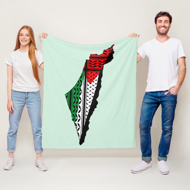 Palestina Karta, Flagga och Keffiyeg Mönster Fleecefilt (På plats)