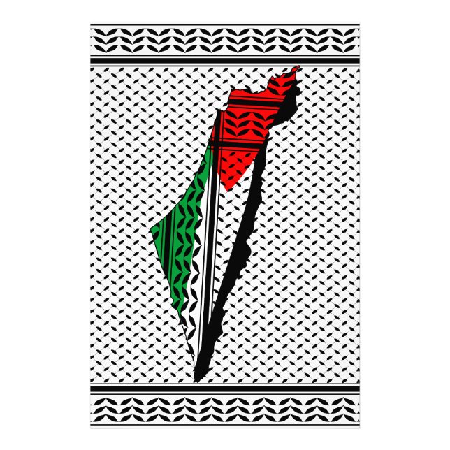 Palestina Karta, Flagga och Keffiyeg Mönster Fototryck (Framsidan)