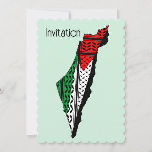 Palestina Karta, Flagga och Keffiyeg Mönster Inbjudningar