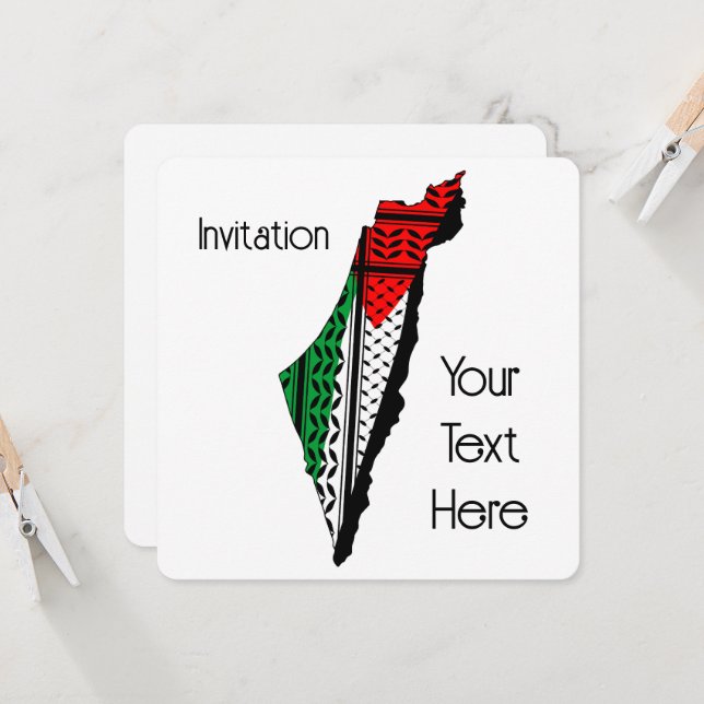 Palestina Karta, Flagga och Keffiyeg Mönster Inbjudningar (Fram/Back In Situ)