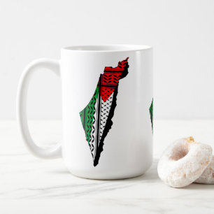 Palestina Karta, Flagga och Keffiyeg Mönster Kaffemugg