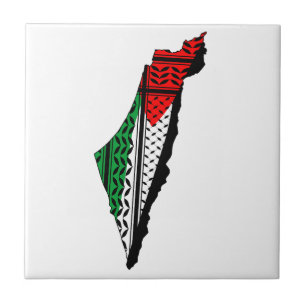 Palestina Karta, Flagga och Keffiyeg Mönster Kakelplatta