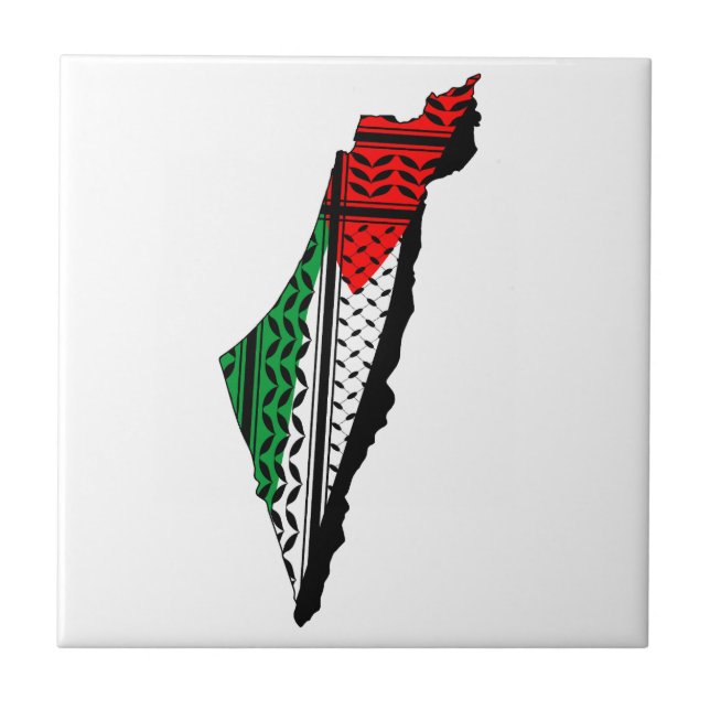 Palestina Karta, Flagga och Keffiyeg Mönster Kakelplatta (Framsidan)