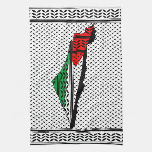 Palestina Karta, Flagga och Keffiyeg Mönster Kökshandduk