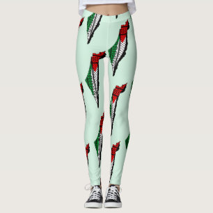 Palestina Karta, Flagga och Keffiyeg Mönster Leggings