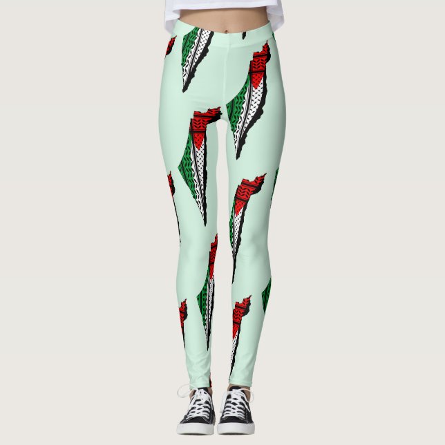 Palestina Karta, Flagga och Keffiyeg Mönster Leggings (Framsida)