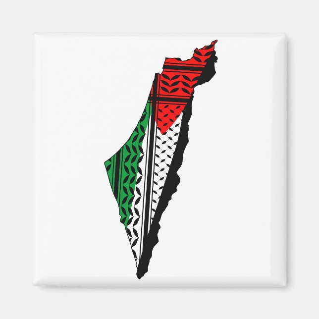 Palestina Karta, Flagga och Keffiyeg Mönster Magnet (Framsidan)