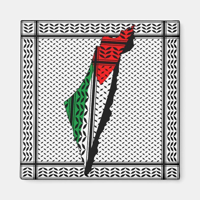 Palestina Karta, Flagga och Keffiyeg Mönster Magnet (Framsidan)
