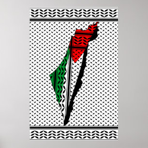 Palestina Karta, Flagga och Keffiyeg Mönster Poster