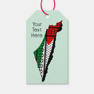Palestina Karta, Flagga och Keffiyeg Mönster Presentetikett