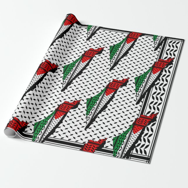 Palestina Karta, Flagga och Keffiyeg Mönster Presentpapper (Utrullad)