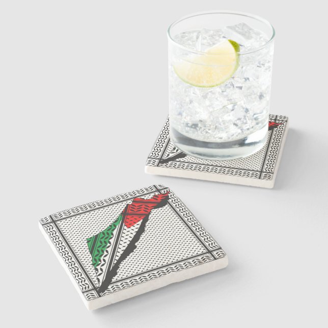 Palestina Karta, Flagga och Keffiyeg Mönster Stenunderlägg (Sidan)