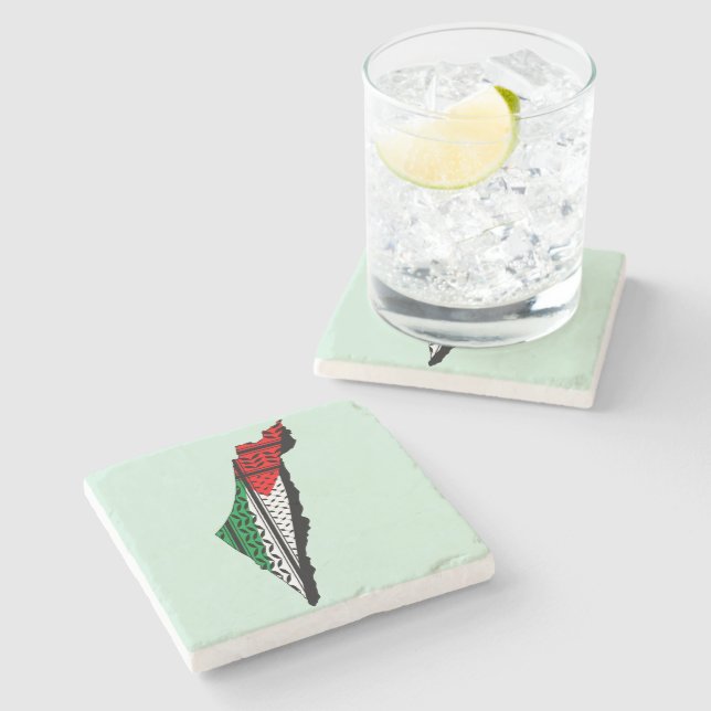 Palestina Karta, Flagga och Keffiyeg Mönster Stenunderlägg (Sidan)