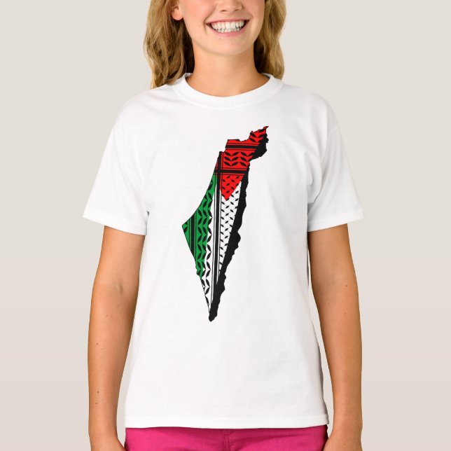 Palestina Karta, Flagga och Keffiyeg Mönster T Shirt (Framsida)