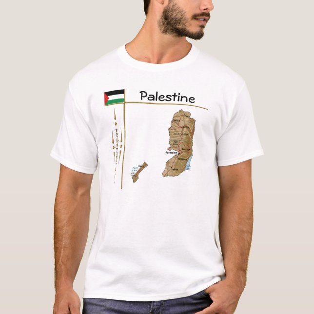 Palestina Karta + Flagga + Rubrik T-Shirt (Framsida)