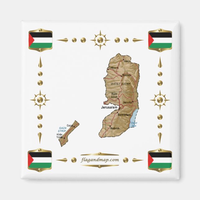 Palestina Karta + Flaggor Magnet (Framsidan)