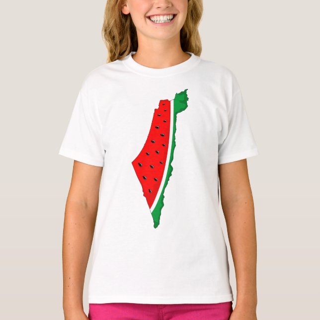 Palestina Karta Watermelon frihetssymbol T Shirt (Framsida)