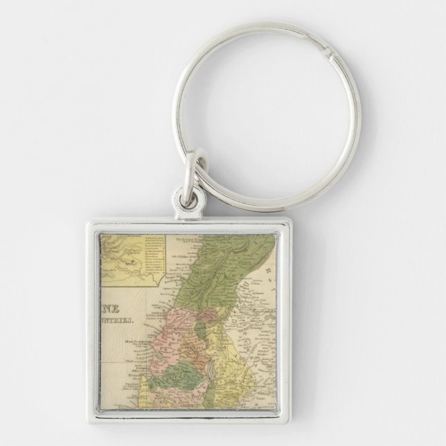 Palestina och angränsande Land Fyrkantig Silverfärgad Nyckelring (Framsidan)