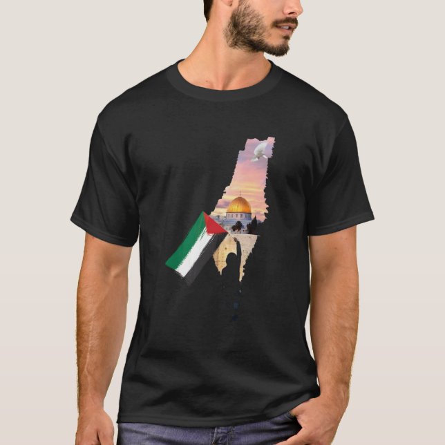 Palestina och Flagga palestinier Karta Jerusalems  T Shirt (Framsida)