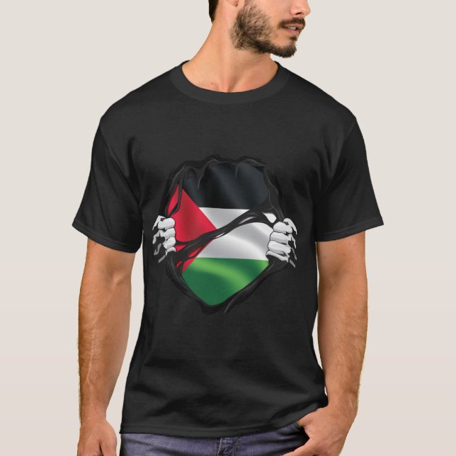Palestina Pure Roots Flagga Black T Shirt (Framsida)
