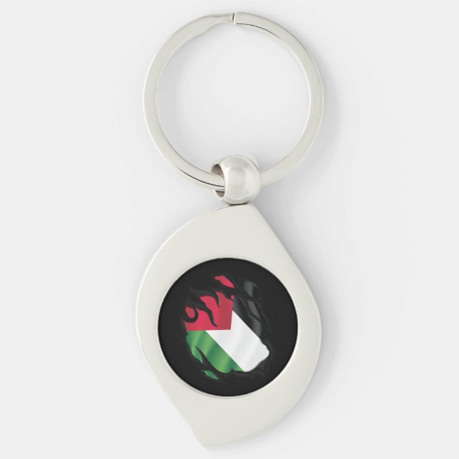 Palestina Ripping Flagga Swirl Silverfärgad Nyckelring (Framsidan)