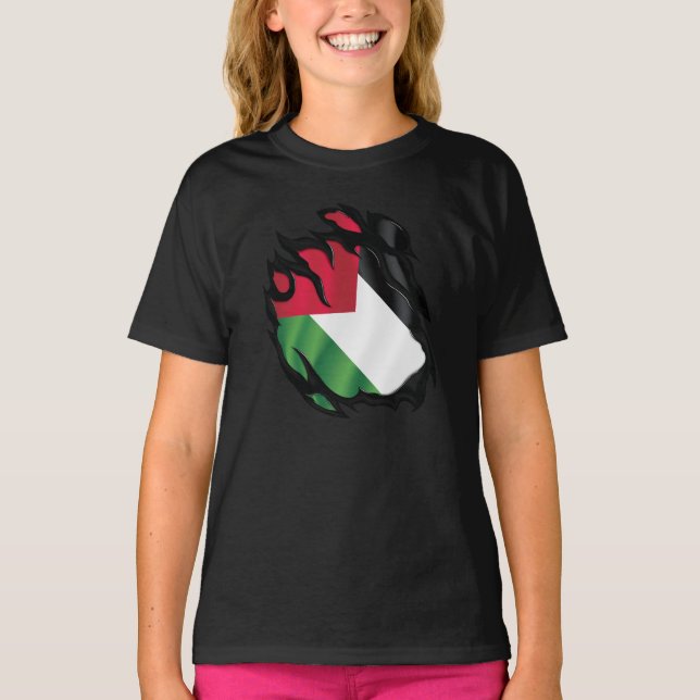 Palestina Ripping Flagga T Shirt (Framsida)