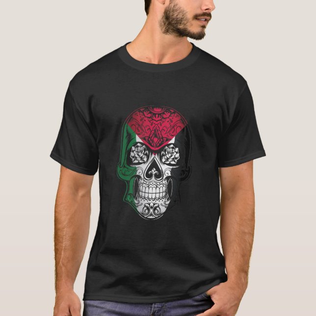 Palestina Skull och Ro Flagga T Shirt (Framsida)