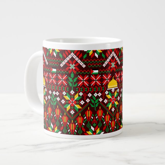 Palestina Tatreez Traditional Embrodery Jumbo Mugg (Framsida vänster)
