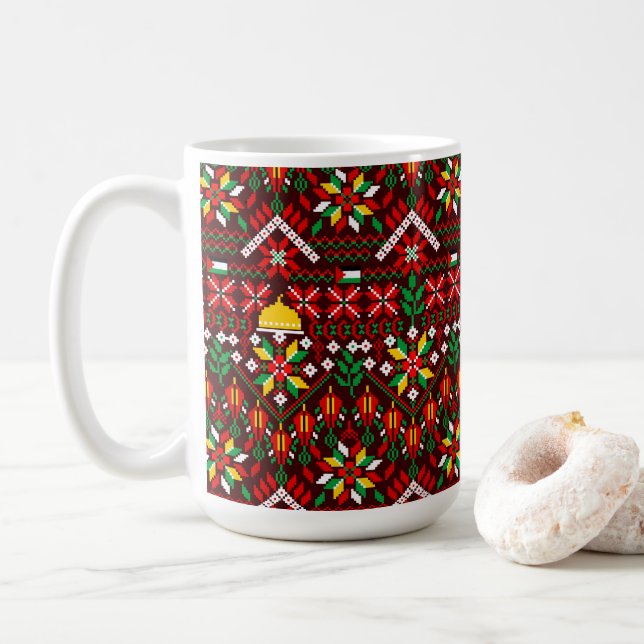 Palestina Tatreez Traditional Embrodery Kaffemugg (Med munk)