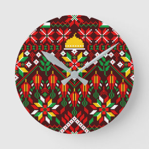 Palestina Tatreez Traditional Embrodery Rund Klocka