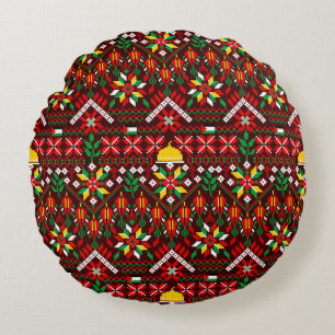 Palestina Tatreez Traditional Embrodery Rund Kudde