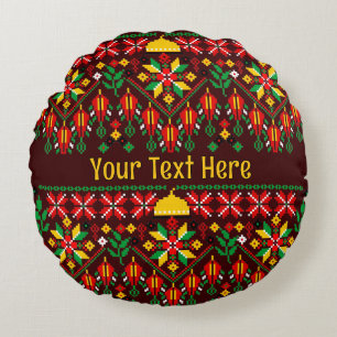 Palestina Tatreez Traditional Embrodery Rund Kudde