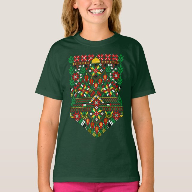 Palestina Tatreez Traditional Embrodery T Shirt (Framsida)