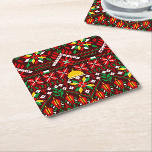 Palestina Tatreez Traditional Embrodery Underlägg Papper Kvadrat