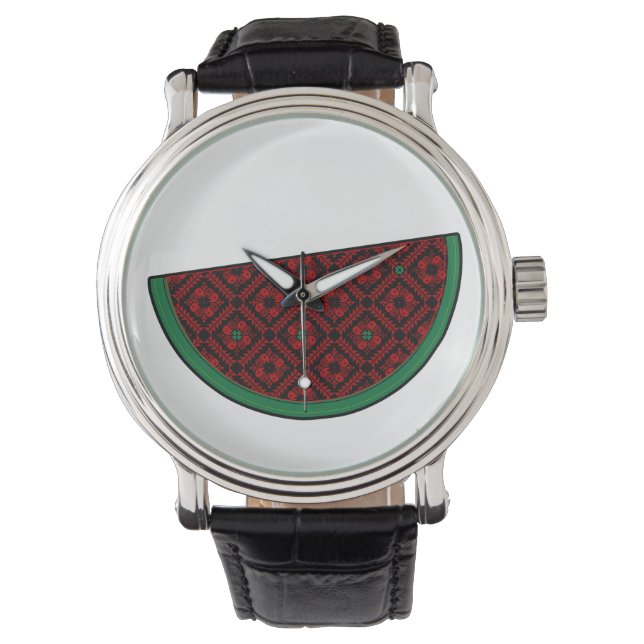 Palestina - vattenmelon Embroidery red tatuering Armbandsur (Framsida)