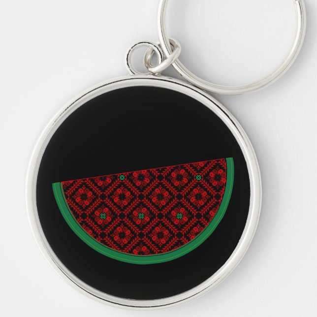 Palestina - vattenmelon Embroidery red tatuering Rund Silverfärgad Nyckelring (Framsidan)
